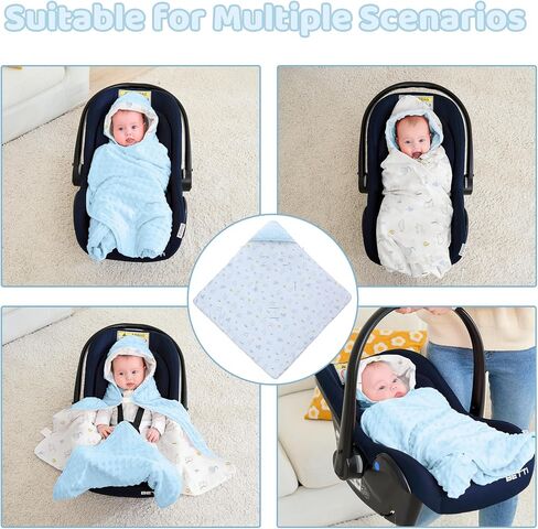 Winter Baby Car Seat Blanket-Universal Car Seat Covers for Baby,Thicken Warm Swaddle Blankets for Infants Newborn,Boys and Girls Baby Bunting for Stroller 35"x35"(Car Dinosaur+Dark Blue) in Kuwait