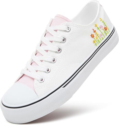 ZGR Womens Low Top Canvas Shoes,Lace up Canvas Sneakers,Casual White Tennis Walking Shoes in Kuwait