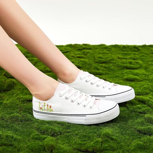 ZGR Womens Low Top Canvas Shoes,Lace up Canvas Sneakers,Casual White Tennis Walking Shoes in Kuwait