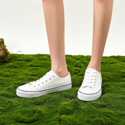ZGR Womens Low Top Canvas Shoes,Lace up Canvas Sneakers,Casual White Tennis Walking Shoes in Kuwait