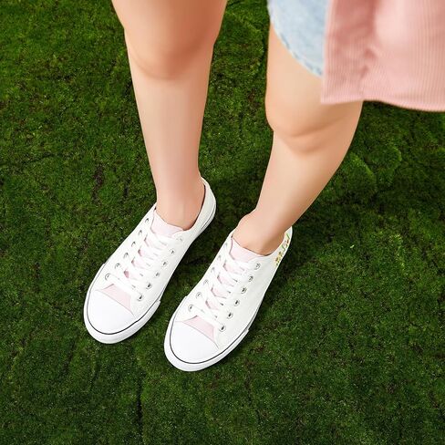 ZGR Womens Low Top Canvas Shoes,Lace up Canvas Sneakers,Casual White Tennis Walking Shoes in Kuwait