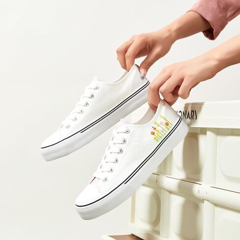 ZGR Womens White Tennis Shoes for Women,Low Tops Lace up Canvas Sneakers | Breathable canvas upper,memory foam comfort,non-slip outsole,low tops,lace-up,for walking,tennis,casual in Kuwait