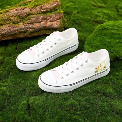 ZGR Womens White Tennis Shoes for Women,Low Tops Lace up Canvas Sneakers | Breathable canvas upper,memory foam comfort,non-slip outsole,low tops,lace-up,for walking,tennis,casual in Kuwait