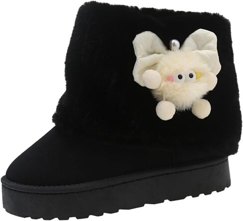 Cute Platform Boots Women's Snow Boots Chunky Winter Shoes Aesthetic Bow Pearl Thick Sole Kawaii Fuzzy Plush Fluffy in Kuwait