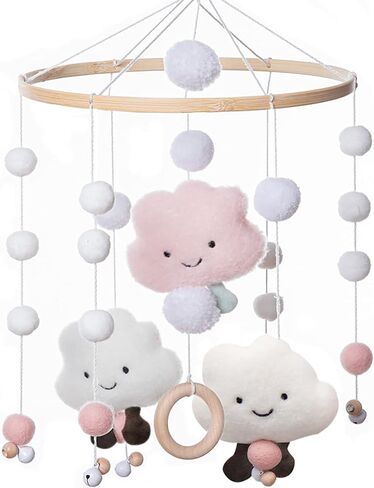 Baby Crib Mobile,Crib Mobile Wooden Mobile with Colorful Cotton Ball Wool Felt Ball Boho Baby Mobile Bassinet Mobile for Crib,Mobile for Baby Nursery and Ceiling Decoration in Saudi Arabia