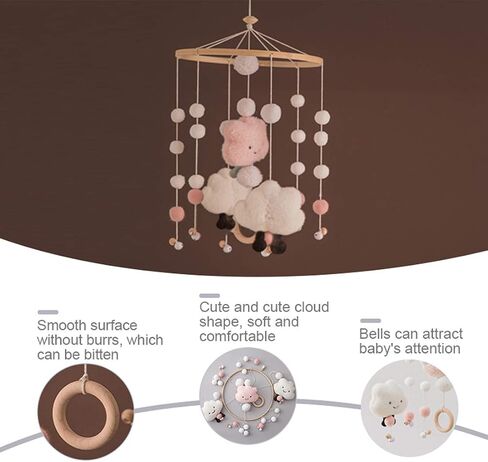 Baby Crib Mobile,Crib Mobile Wooden Mobile with Colorful Cotton Ball Wool Felt Ball Boho Baby Mobile Bassinet Mobile for Crib,Mobile for Baby Nursery and Ceiling Decoration in Saudi Arabia