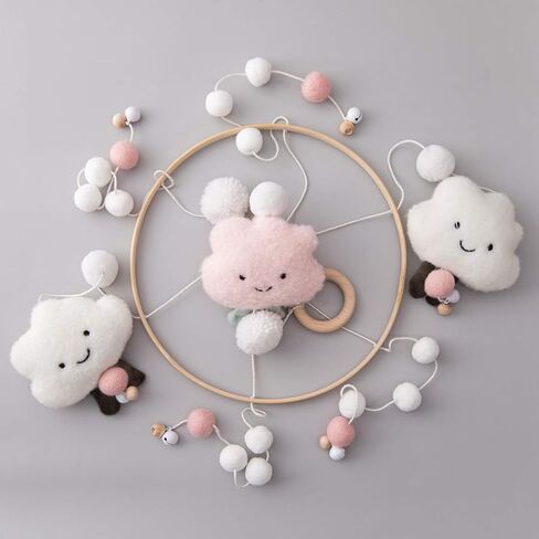 Baby Crib Mobile,Crib Mobile Wooden Mobile with Colorful Cotton Ball Wool Felt Ball Boho Baby Mobile Bassinet Mobile for Crib,Mobile for Baby Nursery and Ceiling Decoration in Saudi Arabia