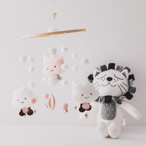 Baby Crib Mobile,Crib Mobile Wooden Mobile with Colorful Cotton Ball Wool Felt Ball Boho Baby Mobile Bassinet Mobile for Crib,Mobile for Baby Nursery and Ceiling Decoration in Saudi Arabia