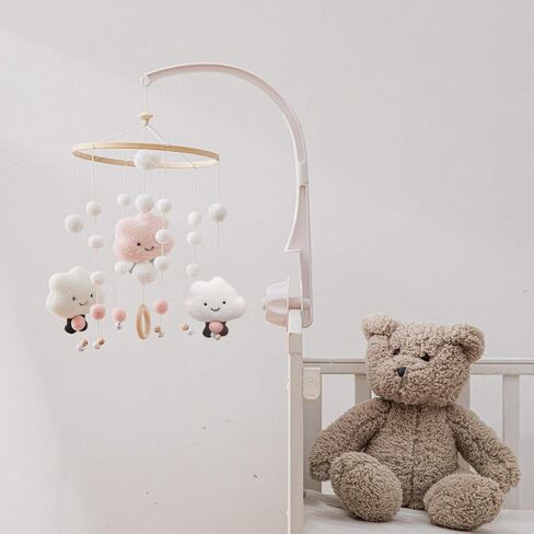 Baby Crib Mobile,Crib Mobile Wooden Mobile with Colorful Cotton Ball Wool Felt Ball Boho Baby Mobile Bassinet Mobile for Crib,Mobile for Baby Nursery and Ceiling Decoration in Saudi Arabia