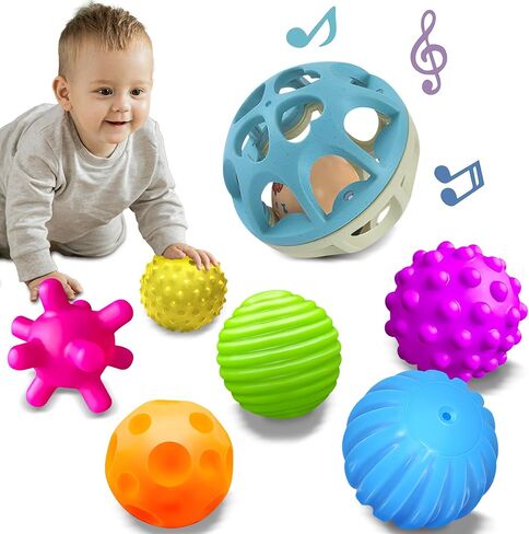 Sensory Toys for Babies, Montessori Textured Baby Balls and Wheat Straw Rattle, Baby Toys for 6-12 Months, Ideal Newborn Gifts for Boys and Girls, Toddler Toys for 1-3 in Saudi Arabia