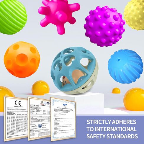 Sensory Toys for Babies, Montessori Textured Baby Balls and Wheat Straw Rattle, Baby Toys for 6-12 Months, Ideal Newborn Gifts for Boys and Girls, Toddler Toys for 1-3 in Saudi Arabia