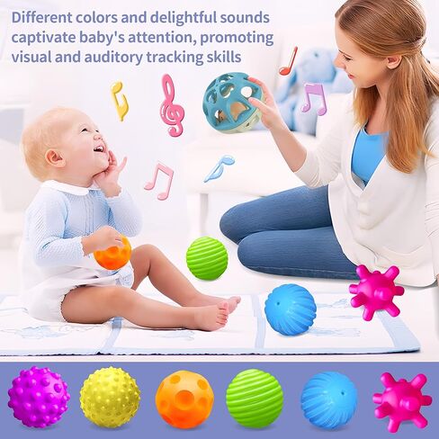 Sensory Toys for Babies, Montessori Textured Baby Balls and Wheat Straw Rattle, Baby Toys for 6-12 Months, Ideal Newborn Gifts for Boys and Girls, Toddler Toys for 1-3 in Saudi Arabia