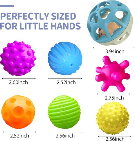 Sensory Toys for Babies, Montessori Textured Baby Balls and Wheat Straw Rattle, Baby Toys for 6-12 Months, Ideal Newborn Gifts for Boys and Girls, Toddler Toys for 1-3 in Saudi Arabia