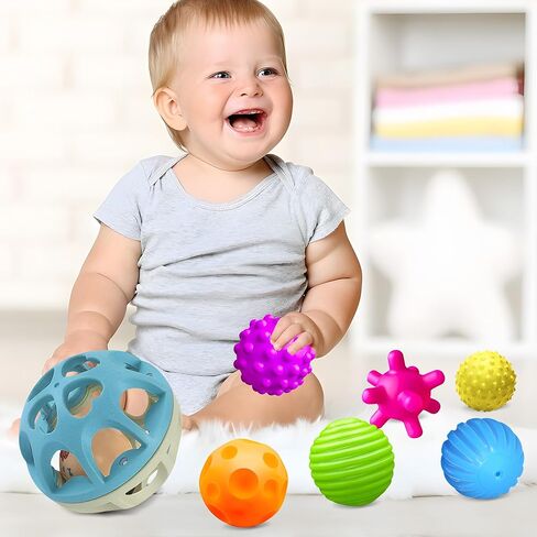 Sensory Toys for Babies, Montessori Textured Baby Balls and Wheat Straw Rattle, Baby Toys for 6-12 Months, Ideal Newborn Gifts for Boys and Girls, Toddler Toys for 1-3 in Saudi Arabia