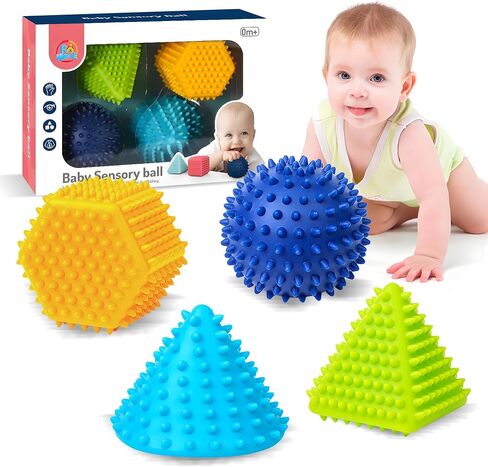 Sensory Toys for Babies, Montessori Textured Baby Balls and Wheat Straw Rattle, Baby Toys for 6-12 Months, Ideal Newborn Gifts for Boys and Girls, Toddler Toys for 1-3 in Saudi Arabia