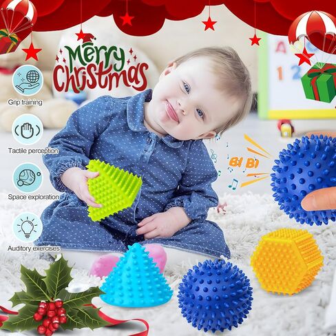 Sensory Toys for Babies, Montessori Textured Baby Balls and Wheat Straw Rattle, Baby Toys for 6-12 Months, Ideal Newborn Gifts for Boys and Girls, Toddler Toys for 1-3 in Saudi Arabia