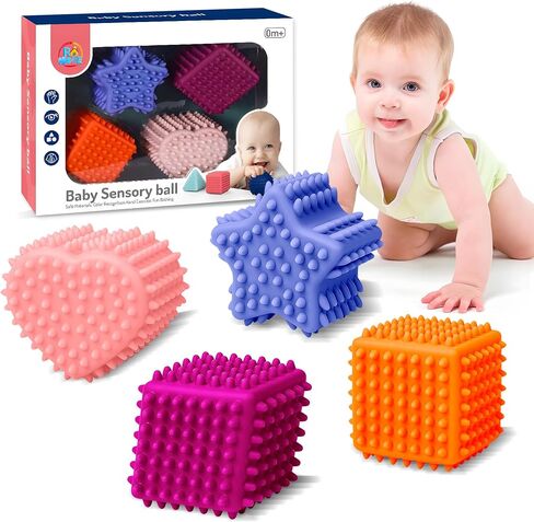 Sensory Toys for Babies, Montessori Textured Baby Balls and Wheat Straw Rattle, Baby Toys for 6-12 Months, Ideal Newborn Gifts for Boys and Girls, Toddler Toys for 1-3 in Saudi Arabia