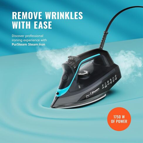 Professional Grade 1700W Steam Iron for Clothes with Rapid Even Heat Scratch Resistant Stainless Steel Sole Plate, True Position Axial Aligned Steam Holes, Self-Cleaning Function in Saudi Arabia