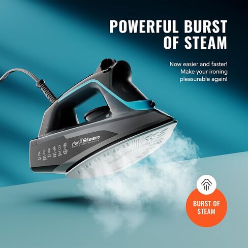 Professional Grade 1700W Steam Iron for Clothes with Rapid Even Heat Scratch Resistant Stainless Steel Sole Plate, True Position Axial Aligned Steam Holes, Self-Cleaning Function in Saudi Arabia