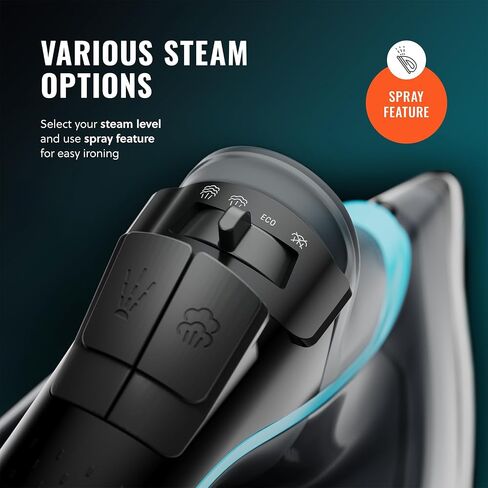 Professional Grade 1700W Steam Iron for Clothes with Rapid Even Heat Scratch Resistant Stainless Steel Sole Plate, True Position Axial Aligned Steam Holes, Self-Cleaning Function in Saudi Arabia