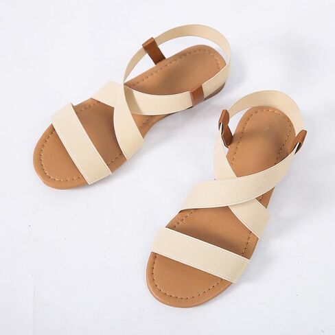 Women's Elastic Ankle Strap Flat Sandals Summer Open Toe Dress Sandals Cute Strappy Gladiator Sandals in Saudi Arabia
