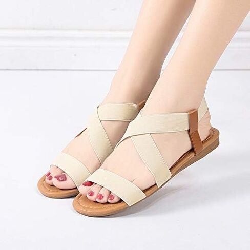 Women's Elastic Ankle Strap Flat Sandals Summer Open Toe Dress Sandals Cute Strappy Gladiator Sandals in Saudi Arabia