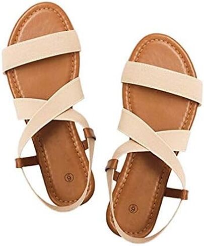 Women's Elastic Ankle Strap Flat Sandals Summer Open Toe Dress Sandals Cute Strappy Gladiator Sandals in Saudi Arabia