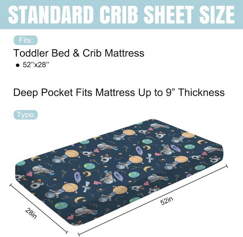 Cartoon Outer Space Galaxy Ship Astronaut Baby Crib Sheets 52''x28'' Cute Spaceman Moon Stars Stretchy Fitted Crib Mattress Sheet for Boy Girl Soft Bed Sheets for Standard Crib and Toddler Mattress in Saudi Arabia