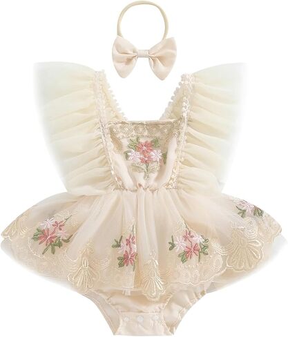 Newborn Baby Girl Princess Romper Dress Mesh Embroidery Elegant Tutu Skirted One Piece Jumpsuits Birthday Outfits in Saudi Arabia