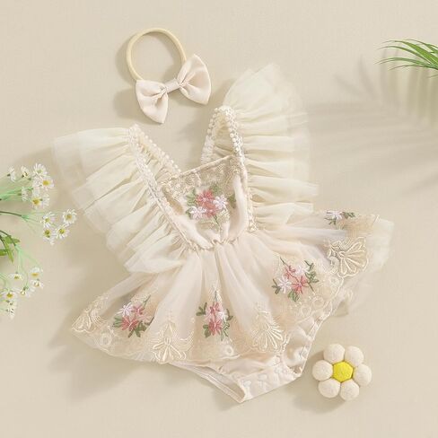 Newborn Baby Girl Princess Romper Dress Mesh Embroidery Elegant Tutu Skirted One Piece Jumpsuits Birthday Outfits in Saudi Arabia