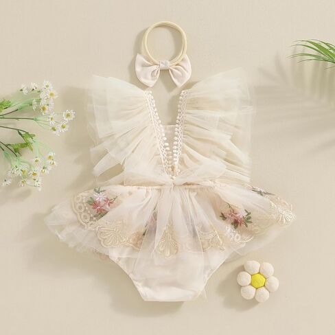 Newborn Baby Girl Princess Romper Dress Mesh Embroidery Elegant Tutu Skirted One Piece Jumpsuits Birthday Outfits in Saudi Arabia