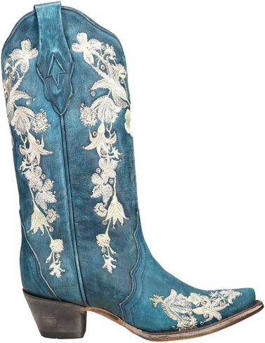 Corral Boots حريمي مرصع بالزهور حذاء كاجوال بكعب متوسط ​​الساق وكعب منخفض 1-2 بوصة - أزرق in Kuwait
