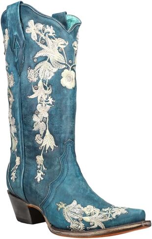 Corral Boots حريمي مرصع بالزهور حذاء كاجوال بكعب متوسط ​​الساق وكعب منخفض 1-2 بوصة - أزرق in Kuwait
