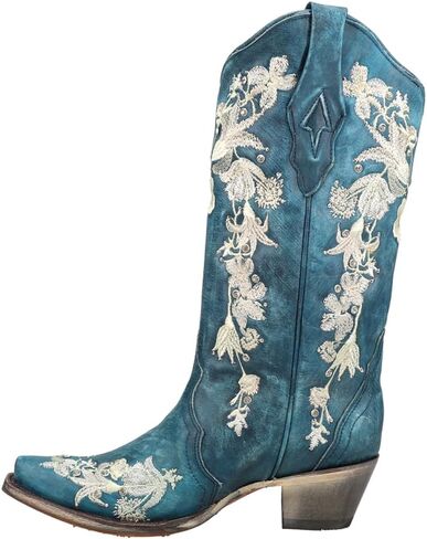 Corral Boots حريمي مرصع بالزهور حذاء كاجوال بكعب متوسط ​​الساق وكعب منخفض 1-2 بوصة - أزرق in Kuwait