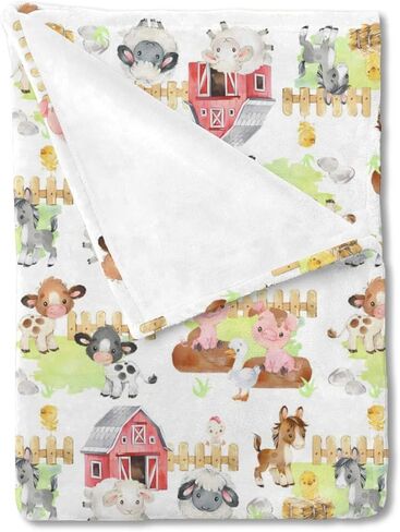 HawSkgFub Farm Life Barn Animals Baby Blanket Boy Girl Shower Gift, Cow Chicken Pig Sheep Flannel Fleece Nursery Bed Receiving Swaddle, Soft Lightweight Newborn Toddler Infant Kid Crib Bedding 30 x 40 in Kuwait