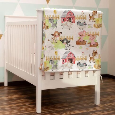 HawSkgFub Farm Life Barn Animals Baby Blanket Boy Girl Shower Gift, Cow Chicken Pig Sheep Flannel Fleece Nursery Bed Receiving Swaddle, Soft Lightweight Newborn Toddler Infant Kid Crib Bedding 30 x 40 in Kuwait