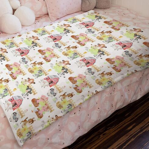 HawSkgFub Farm Life Barn Animals Baby Blanket Boy Girl Shower Gift, Cow Chicken Pig Sheep Flannel Fleece Nursery Bed Receiving Swaddle, Soft Lightweight Newborn Toddler Infant Kid Crib Bedding 30 x 40 in Kuwait