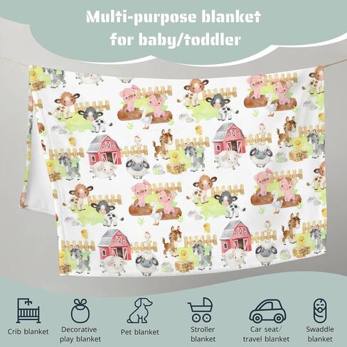HawSkgFub Farm Life Barn Animals Baby Blanket Boy Girl Shower Gift, Cow Chicken Pig Sheep Flannel Fleece Nursery Bed Receiving Swaddle, Soft Lightweight Newborn Toddler Infant Kid Crib Bedding 30 x 40 in Kuwait