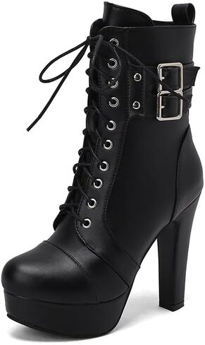 حذاء نسائي من ForeMode بكعب سميك من الجلد من ForeMode حذاء بطول الكاحل مرصع بحزام الكاحل مزين بحزام الكاحل in Kuwait