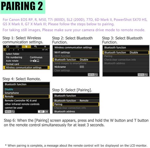 إصدار مصراع الكاميرا اللاسلكية عن بعد من AODELAN لكاميرا Canon EOS RP/EOS R/R3/R5/R6/R7/R10/M50/EOS M6 Mark II/R/RP /90D /6D Mark II /800D /850D /250D/Rebel SL2 / T7i /G5 X Mark II /G7 X Mark III in Kuwait
