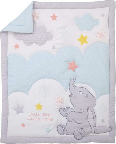 Disney Dumbo - Shine Bright Little Star Aqua, Grey, Yellow & Orange 3Piece Nursery Crib Bedding Set - Comforter, Fitted Crib Sheet, Dust Ruffle, Aqua, Grey, Yellow, Orange in Saudi Arabia