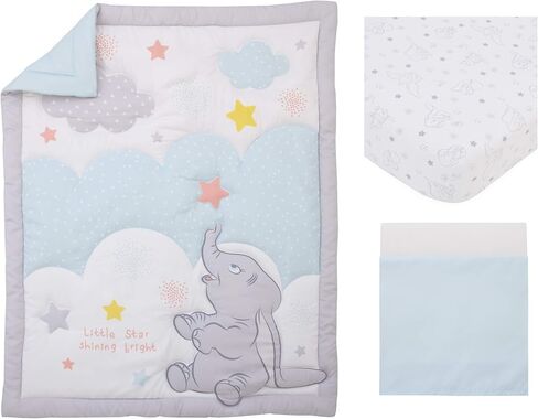 Disney Dumbo - Shine Bright Little Star Aqua, Grey, Yellow & Orange 3Piece Nursery Crib Bedding Set - Comforter, Fitted Crib Sheet, Dust Ruffle, Aqua, Grey, Yellow, Orange in Saudi Arabia