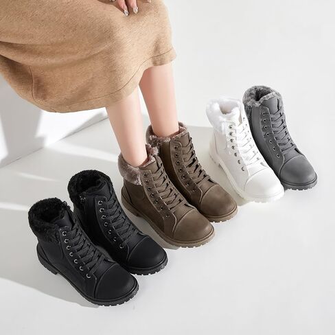 Shupua Winter Ankle Boots for Women Hiking Boots Waterproof Combat Boots Warm Lace Up Boots Snow Bootie Low Heel in Saudi Arabia