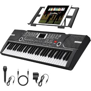 61 keys piano keyboard, Electronic Digital Piano with Built-In Speaker Microphone, Sheet Stand and Power Supply, Portable Keyboard Gift Teaching for Beginners