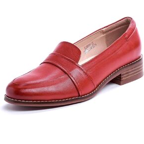 Mona flying Women's Leather Dress Penny Loafers Slip On Flats Office Ladies Casual Shoes