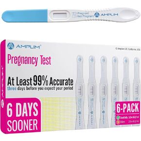 Amplim Early Detection HCG Pregnancy Test – 6 Days Sooner Results at Home | Over 99% Accurate, 10 MIU Sensitivity, Quick 2-Second Midstream Test | Bulk Pack of 6 for Reliable Pregnancy Confirmation