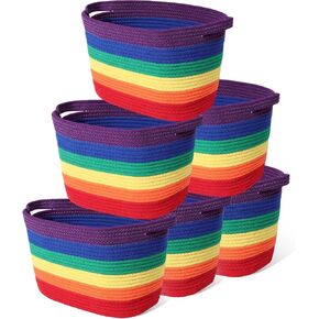 6 عبوات من سلال الحبال المنسوجة للتخزين، سلال تخزين من الحبال القطنية للبطانيات، سلة منسوجة للمجلات، ألعاب الأطفال، صناديق تخزين الحضانة لتخزين الفصول الدراسية، غرفة المعيشة، مقاس 15 × 9 (قوس قزح) in Kuwait