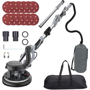 Drywall Sander, 800W Electric Drywall Sander with Automatic Dust Removal System, Variable Speed 800-1800RPM With LED Light, Extendable & Foldable Handle, 12 Pcs Sanding Discs, Carrying Bag
