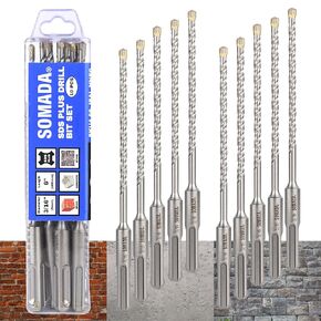 3/16-Inch x 6-Inch SDS Plus Drill Set of 10 Pcs SDS-Plus Rotary Hammer Drill Bit 4-Cutter Carbide Tip for Concrete, Brick, Stone and Masonry Drilling