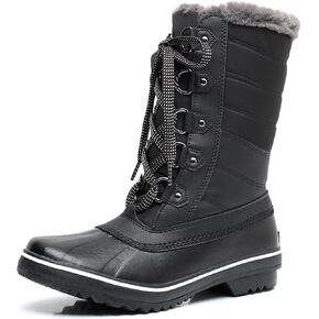 GAWBAW Women's Mid-Calf Waterproof Winter Snow Boots - Warm Faux Fur Lined Duck Boots Cold Weather Lace Up Fashion Boots in Kuwait